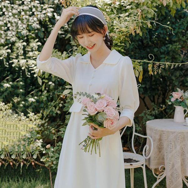 

ethnic clothing 2021 fashion women white turn-down-collar wedding dress summer ladies french a-line evening party casual dresses vestidos, Red