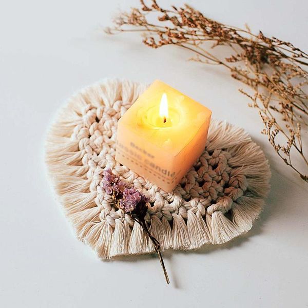 

table runner 1* handmade nordic macrame insulation bohemia love cup mat untersetzer use 18cm*15cm