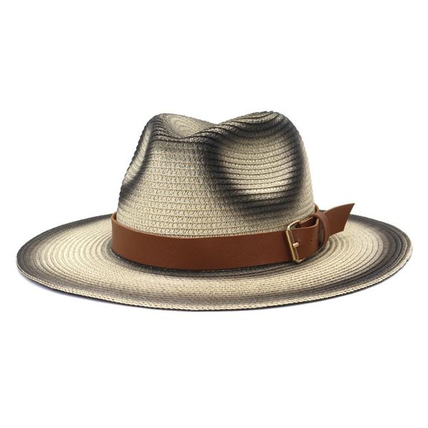 

wide brim hats sun hat for women summer outdoor travel tourism spring and british style spray paint jazz straw hz31, Blue;gray