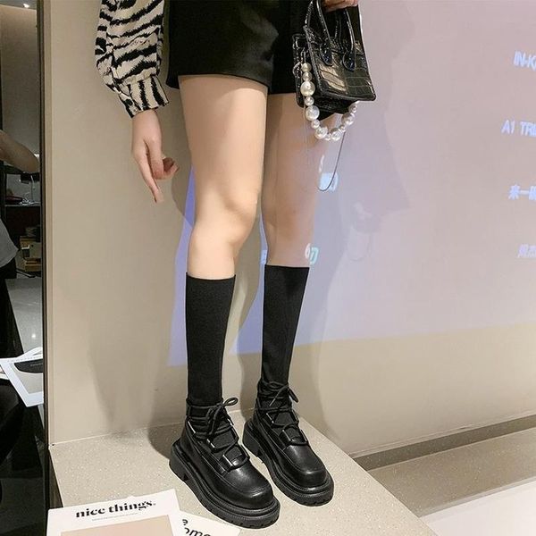 

boots ladies casual stretch fabric socks fashioncross-tied women shoes platform womens snow knee-high 2021, Black
