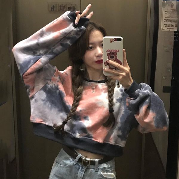 

women's hoodies & sweatshirts women 2021 autumn hip hop sweatshirt letter tie dye long sleeve casual harajuku pullover manteau femme hi, Black