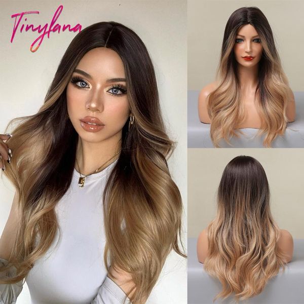 

synthetic wigs tiny lana long ombre black brown blonde big loose wave for women middle part cosplay party natural fake hair