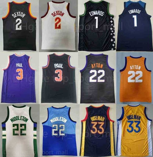 

team basketball collin sexton jersey 2 anthony edwards 1 deandre ayton chris paul 3 khris middleton 22 james wiseman 33 rj barrett stitched, Black;red