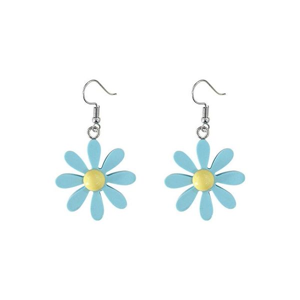 

stud yellow daisy dangle flower enamel earrings, Golden;silver