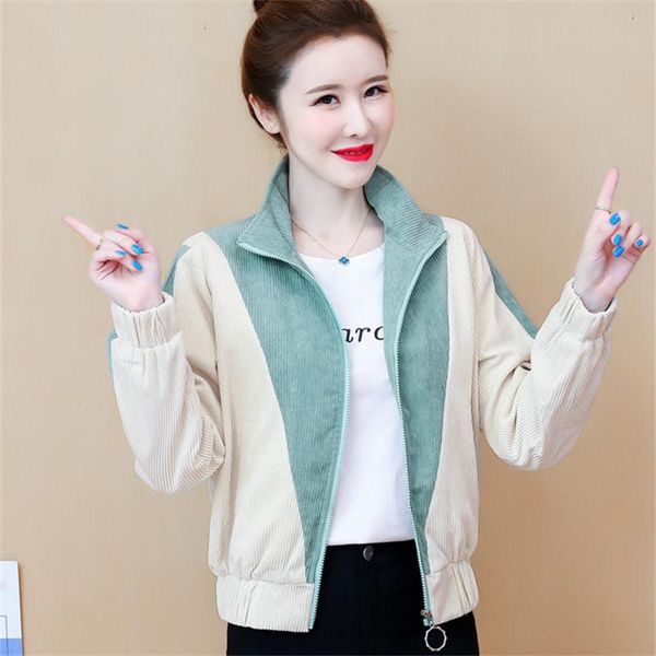 

women's jackets 2021 autumn fashion splicing short corduroy coat women casual bomber jacket harajuku loose female outerwear h14, Black;brown