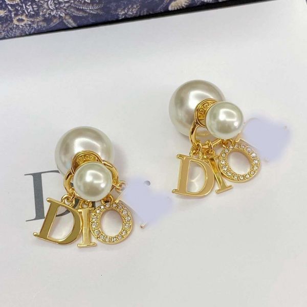 

dijia dajia 2021 new letter pearl earrings women's 925 sier needle, Golden