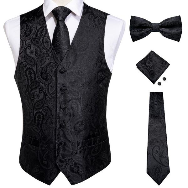 

men's vests for men slim fit mens wedding suit vest casual sleeveless formal business male waistcoat hanky necktie bow tie set dibangu, Black;white