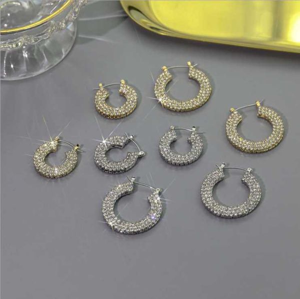 

hoop & huggie women rhinestone circle button earrings 2021 trendy zircon, Golden;silver