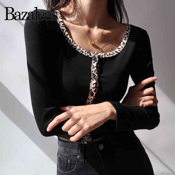 

women's t-shirt bazaleas fashion long sleeve women cropped vintage crop women t shirt leopard patchwork t-shirt 66b7, White