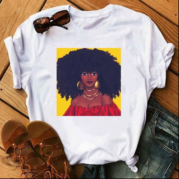 

summer womens t shirt cool melanin black girl printing o neck hip hop style streetwear female shirts, White