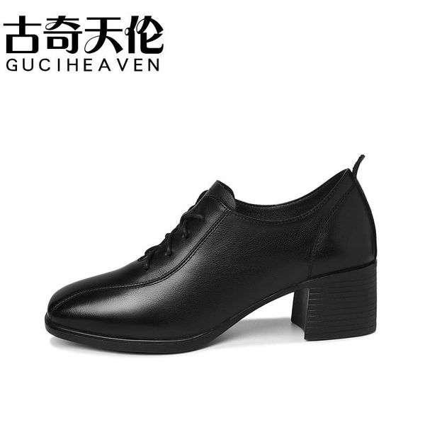 

dress shoes ladies autumn square toe block heel single lace-up pure color women's, Black