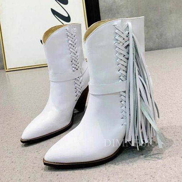 

boots pionted toe fringe ankle female spike high heel real suede short winter runway shoes western cowboy botas for ladies 0sx5, Black