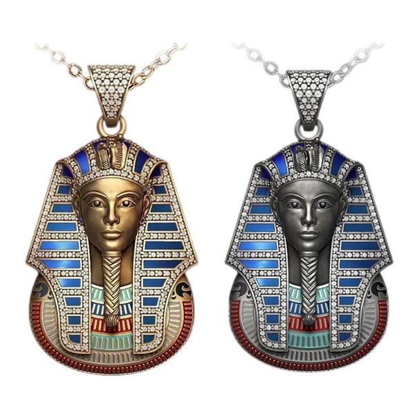 Colares pingentes punk prata cor ouro antigo egito rei tut pharaoh colar zirconia cadeia cubana aço inoxidável masculina hip hop bling