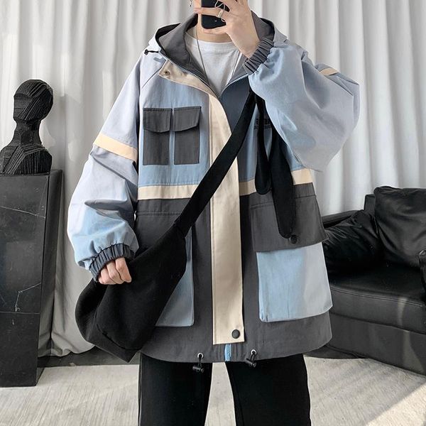 

men's jackets men jacket spring 2021korean fashion contrast color male casual streetwear brand mens patchwork clothing, Black;brown