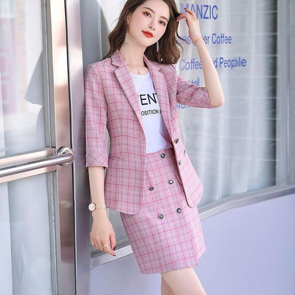

two piece dress casual temperament seven point sleeve lattice small suit skirt women's spring and summer korean slim coat, White