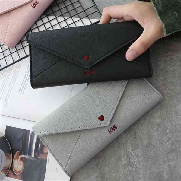 

long womens wallet purses love heart wallets for ladies girl money pocket card holder female phone clutch bag, Red;black