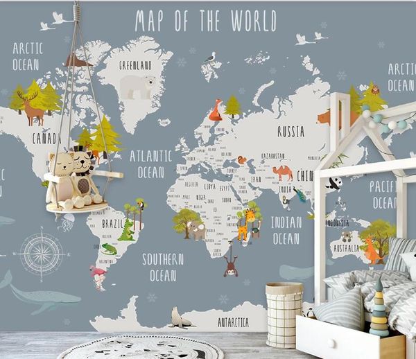 Papel de parede personalizado mapa mundo fundo parede decoração de parede infantil Mapa de balão de ar quente fundo 3d papel de parede mural