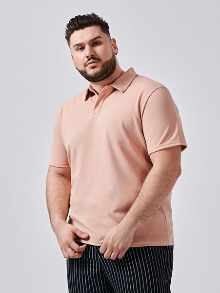 

extended sizes men solid button detail polo shirt z2bv#, White;black