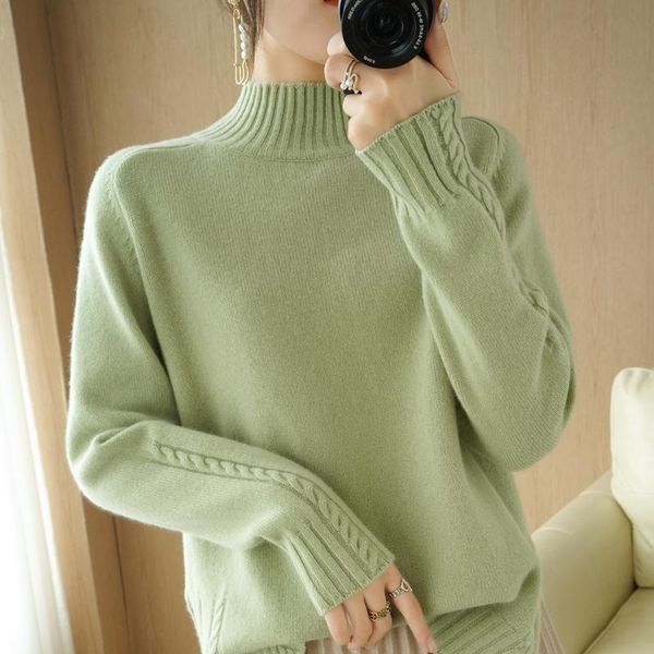 

women's sweaters lazy style sweater women autumn and winter 100% wool korean loose solid color high neck cashmere fine knit bottoming s, White;black