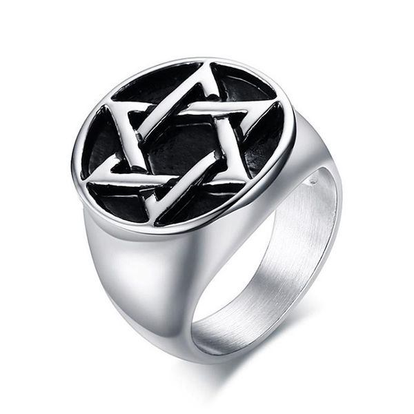 

cluster rings star of david stainless steel ring for men hexagon cool punk jewelry us size 20mm, Golden;silver