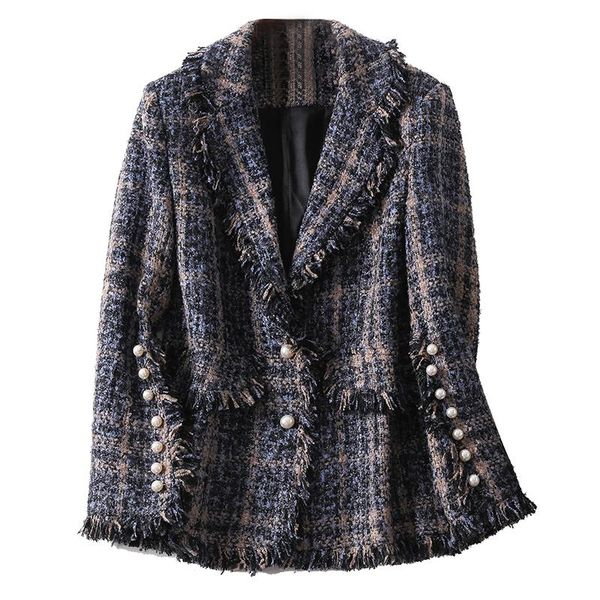 

small fragrance treed suit jacket women fashion diamond tassel plaid lapel beaded blazer women's suits & blazers, White;black