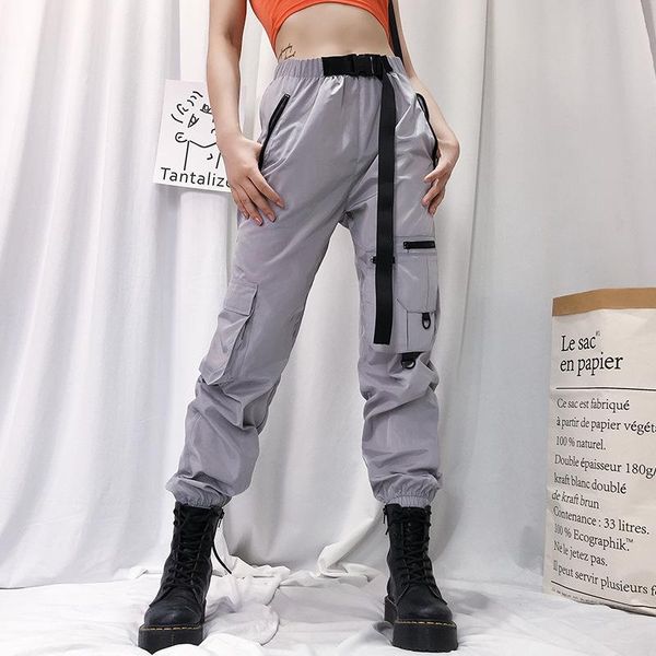 

women's pants & capris 2021 ribbon harajuku bf loose streetwear sweatpants summer asymmetry cargo big pocket vintage woman, Black;white