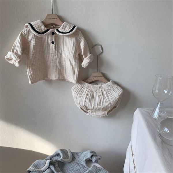 

clothing sets spring autumn baby girls and boys fashion college style navy long-sleeve shorts suit, White