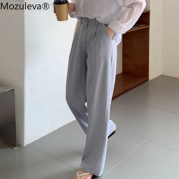 

mozuleva fashion summer wide leg floor-length pants for women high waist loose ladies suit pants casual female trousers 210706, Black;white