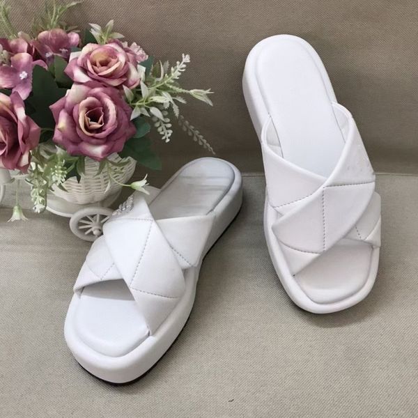 

021 thick anti slip cross flat flip-flop p triangle sign muffin bottom bread heightening sandal female luxurysss designersss shoes yw, Black