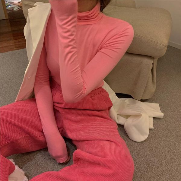 

women's pants & capris sweet girl pink corduroy elastic waist high street loose retro wide leg long trousers autumn, Black;white