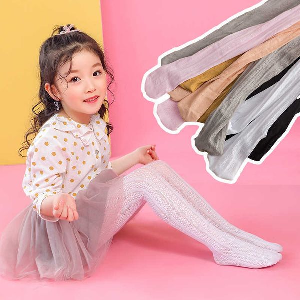 

children's silk girls' summer ultra thin lace hollow net stockings high elastic middle school children's underpants white, Black;white
