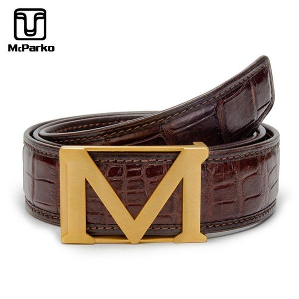 

mcparko genuine leather crocodile belt men m buckle alligator brown business man belts birthday gift for male, Black;brown