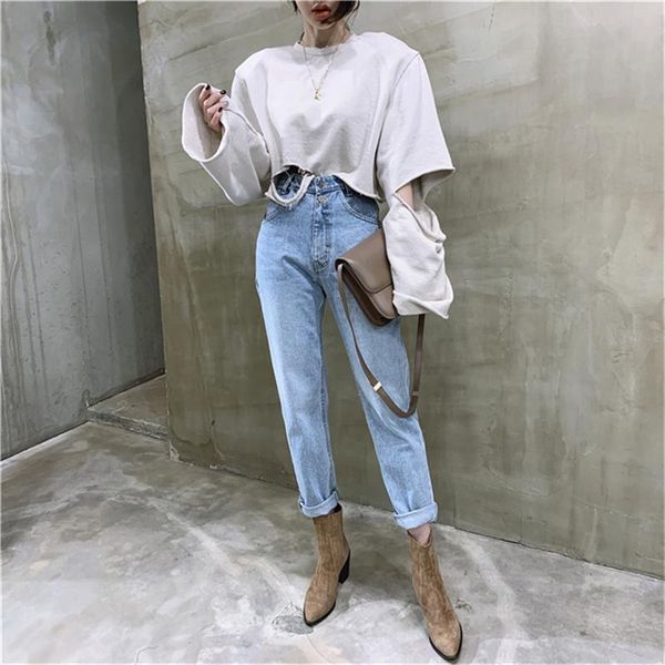 

men's jeans women vintage high waist straight female streetwear loose pants denim buttons zipper ladies nice, Blue