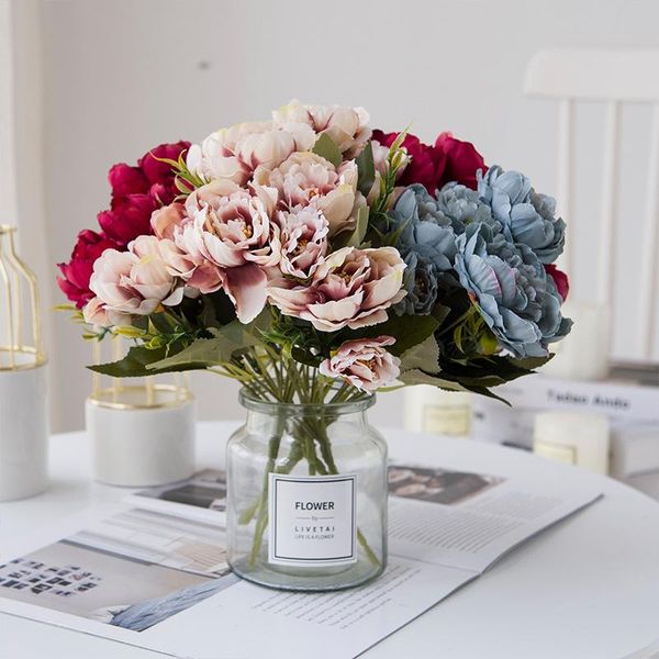 

bundle european peony artificial flowers bridal bouquet wedding decorative fake flower party diy home decoration & wreaths