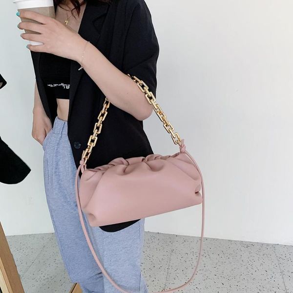 

women's leather bag, solid color handbag, gold chain, fashion bag totes