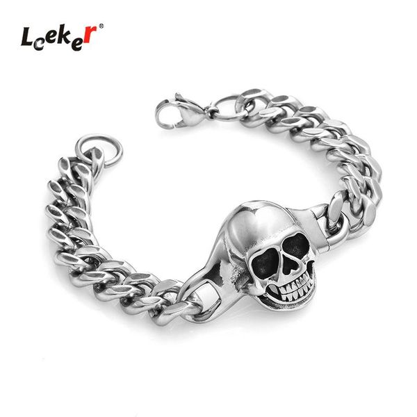 

link, chain leeker skull buckle bracelets on hand punk cuba steampunk men's stainless steel bracelet homme 2021 trendy 126 lk2, Black