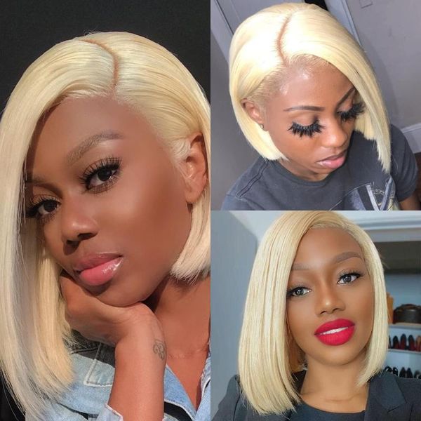 

lace wigs pre plucked 613 blonde bob wig 13x4 front glueless transparent remy brazilian for women straight frontal, Black;brown