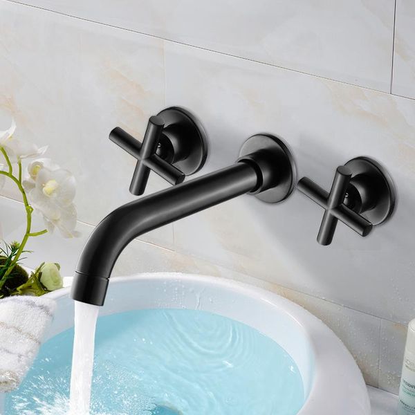 

bathroom sink faucets basin wall mounted mixer taps faucet 3 hole black/chrome barss dual handle