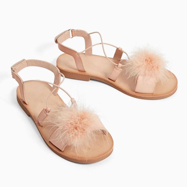 

sandals 2021 summer flats girl cute holiday little fairy student casual sandalias clip toe flip flops fur slides beach pink shoe, Black