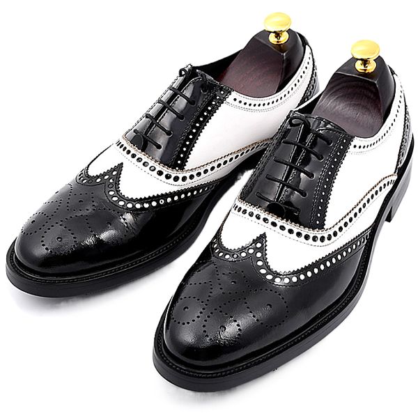

handmade white black brogue shoes mens oxfords carved leather formal business shoes british style vintage wedding dress shoes big size 38-46