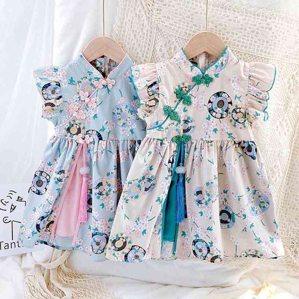 

summer arrival girls fashion floral dress kids chinese style es 210528, Red;yellow