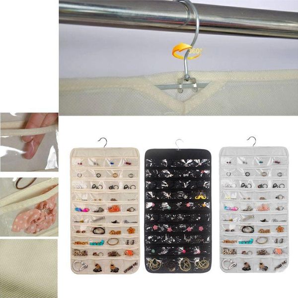 

jewelry pouches, bags 80 pockets double sided hanging display organizer storage bag non-woven foldable ring necklace bracelet pouch c1fc, Pink;blue