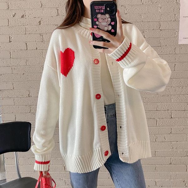 

women's sweaters 2021 korean fashion oversized knitted cardigan red heart letter a loose long-sleeved women winter sweater vneck jack, White;black