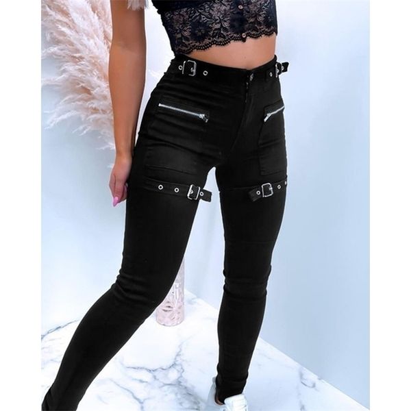 Dünne Hose Herbst Winter Mode Vintage Steampunk Gothic Slim Fit Bleistift Reißverschluss Design Bottoms Plus Größe 211124