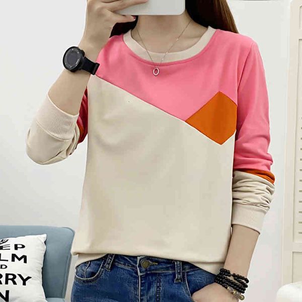 

women's t-shirt shintimes korean style autumn long sleeve pink ops s casual patchwork clothes ee femme g0pq, White