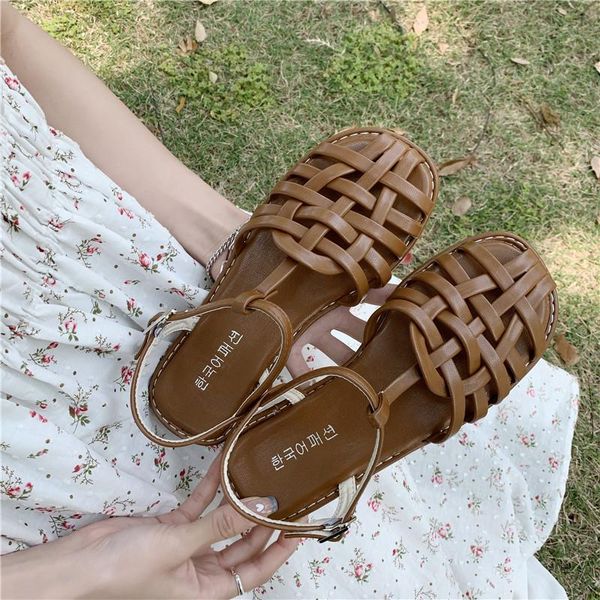 

sandals flat summer shoes woman suit female beige all-match clear heels fashion without black girls closed beach comfor