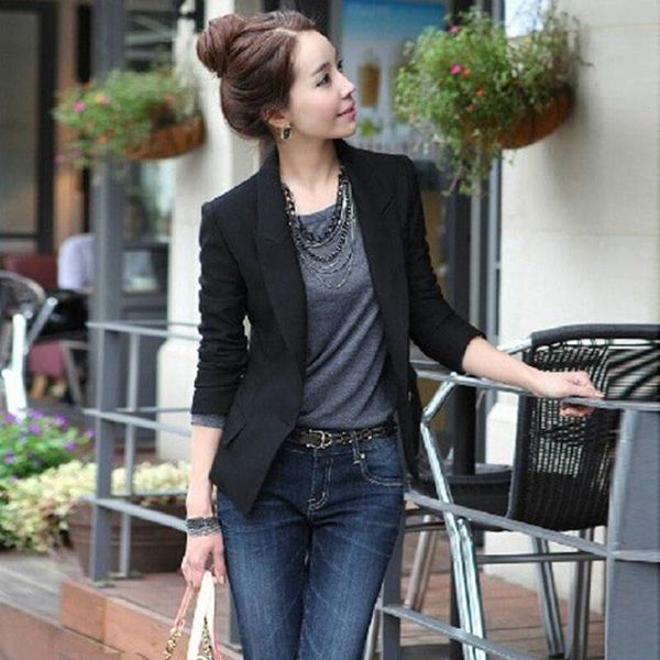 

spring autumn blazer women fashion slim short suit jacket coat long sleeve outwear black one button lady blazers work wear women's suit, White;black