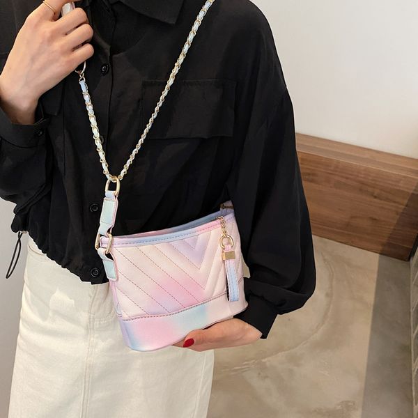 

daily bagbrand bucket bags for women double strap shoulder bag 2021 gradient color leather women bag metal chain crossbody bags