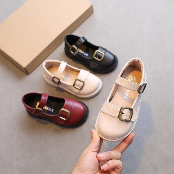 

flat shoes baby girls leather vintage metal buckle children casual flats kids mary janes school fashion princess for stage show, Black;grey
