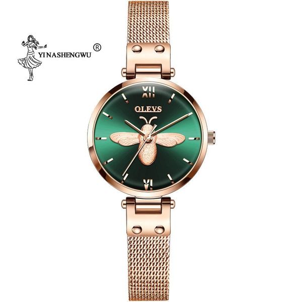 

wristwatches women watches three-dimensional bee ladies stainless steel silver mesh strap female quartz watch, Slivery;brown